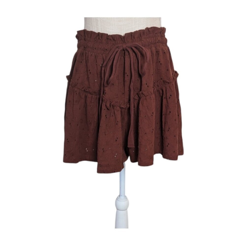 ASOS Brown Eyelet Skirted Cotton Shorts Women's Size 12